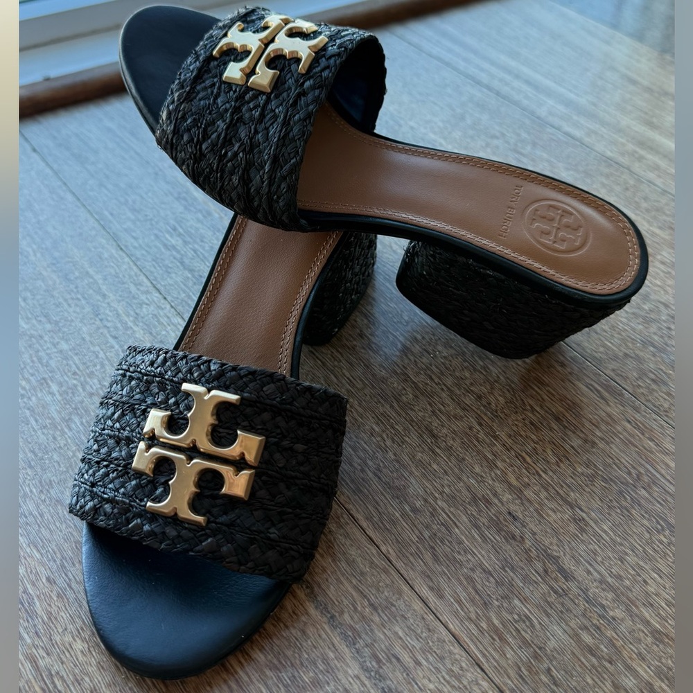 Tory Burch Black and Gold Mules